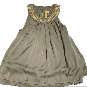Beautiful Silver Gray Silky Beaded Sleeveless Top/Blouse/SZ XL